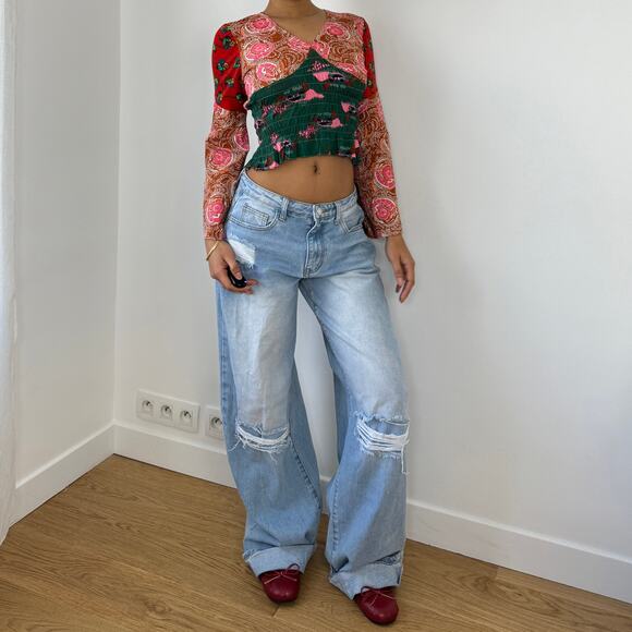 Vintage 90s Patchwork Boho Bell Sleeve Top (S/M) - Picture 5 of 7